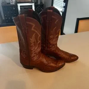 Vintage Justin Handmade Ostrich leather sole boots. Vintage Justin 8931 Full Quill Ostrich Cowboy Boots – Tan  main image 3